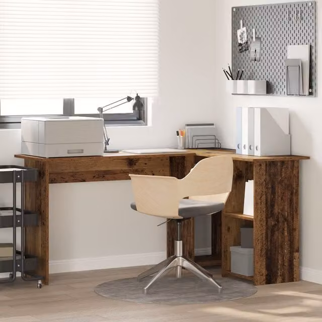 Berkfield Home Old Wood Corner Computer Desk in Brown, W/D/H: 120 x 120 x 75 cm