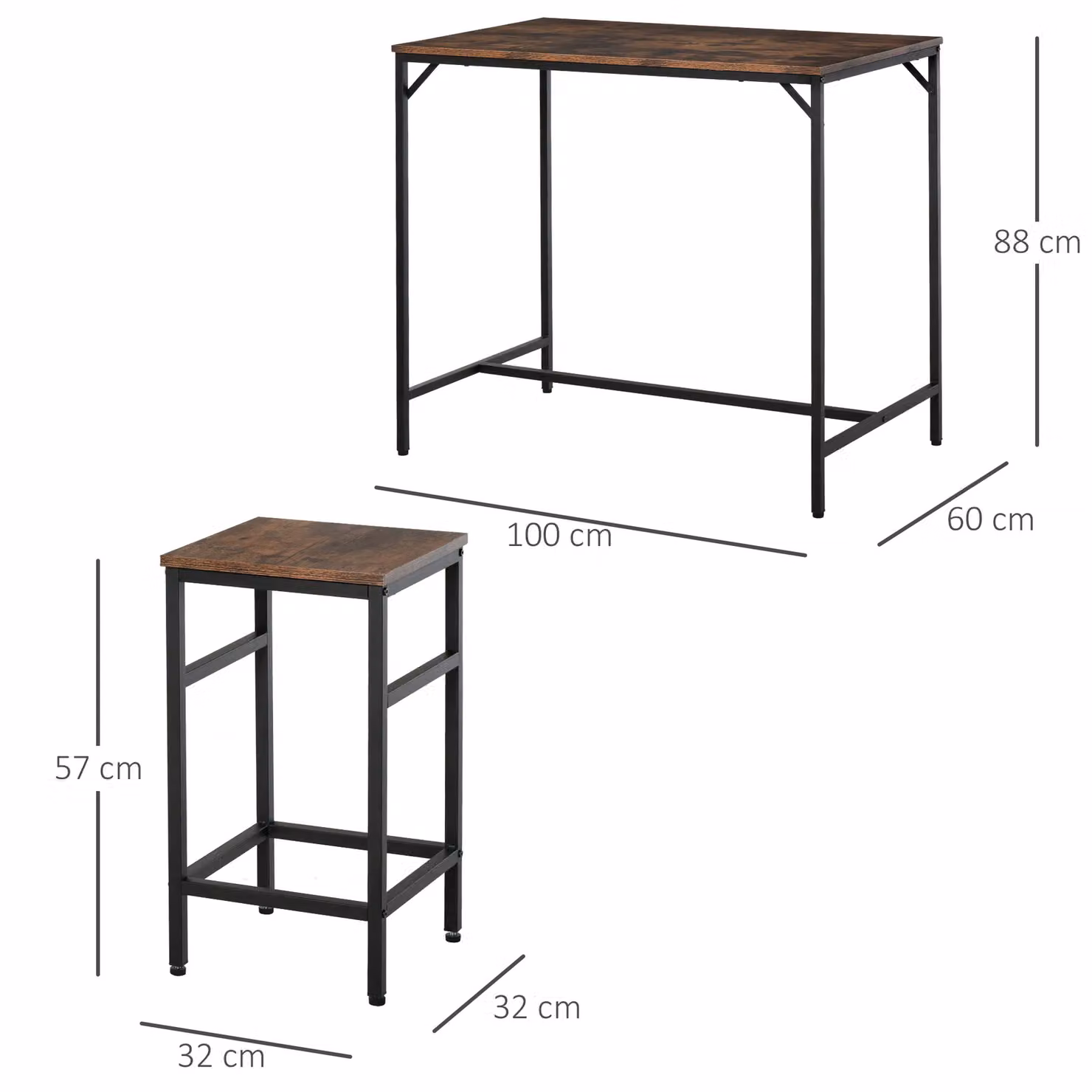 HOMCOM Industrial Rectangular Dining Set with 4 Stools in Black and Brown – 4