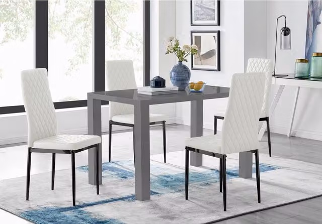 FurnitureboxUK Pivero Grey Rectangular Dining Table and 4 Milan Black Leg Chairs in White