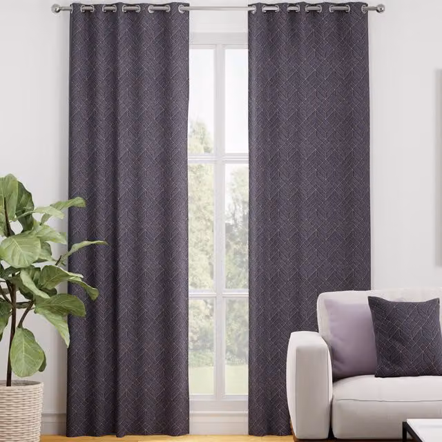 Terrys Made to Measure Grey Graphic Blackout Eyelet Fabric Panel Curtain