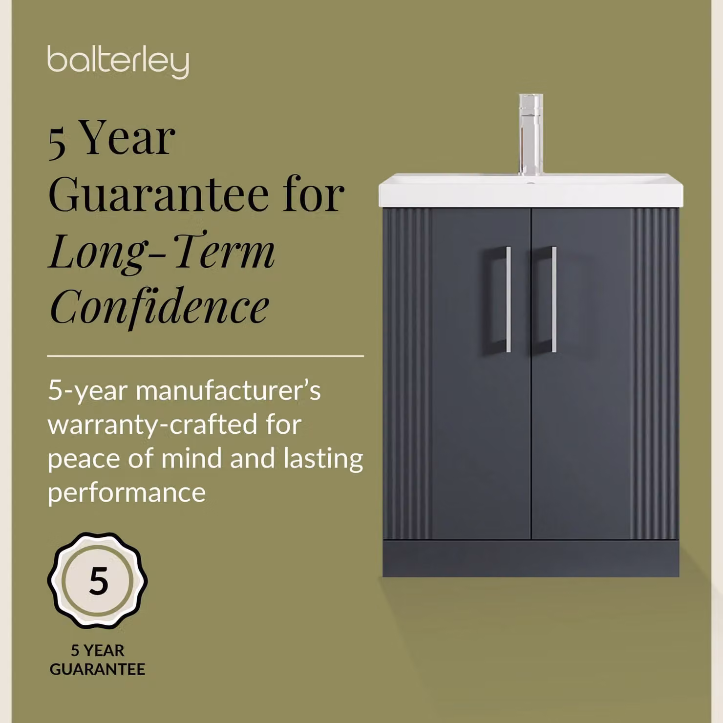 Balterley 2 Door Floor Standing Vanity Unit with Thin-Edge Basin, Satin Dark Grey, Width: 60 cm – 5