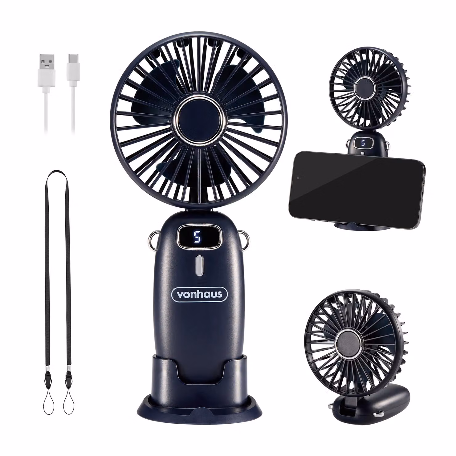 VonHaus Rechargeable Mini Handheld Fan in Blue – 7