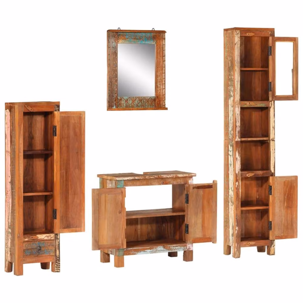 Berkfield Home 4 Piece Rustic Multicolour Bathroom Furniture Set in Solid Reclaimed Wood – 2