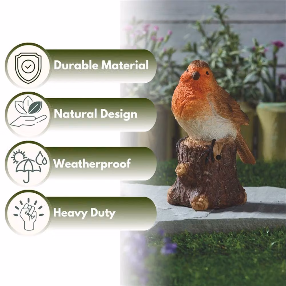 Nordara Large Musical Solar Singing Robin Garden Ornament in Orange – 5