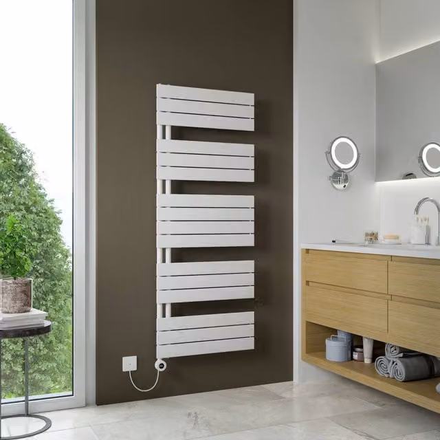 Bathroom Kingdom Mars Electric Designer Flat Panel Heated Towel Rail, White, H 149.5 cm x W 60 cm x D 6 cm