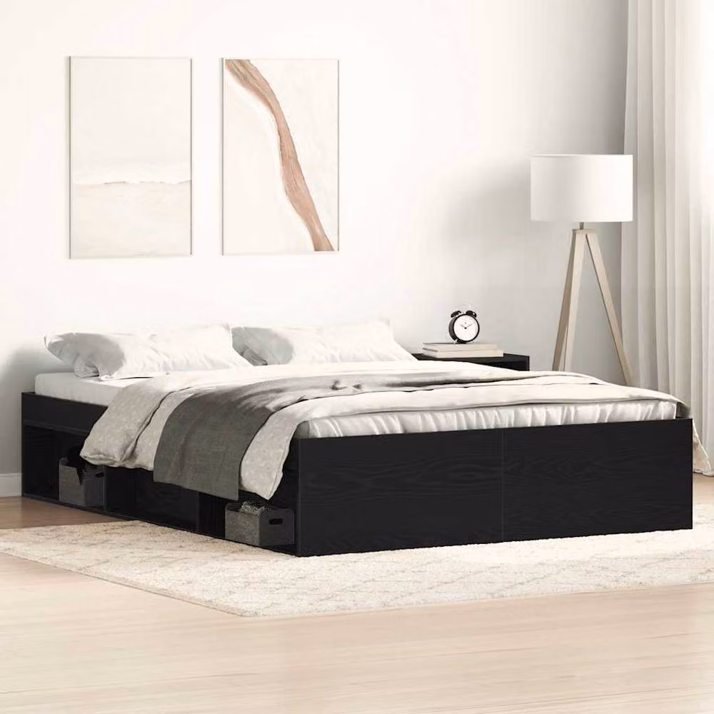 Berkfield Home Black Oak Bed Frame in Engineered Wood W/D/H: 135 x 190 x 35 cm – 2