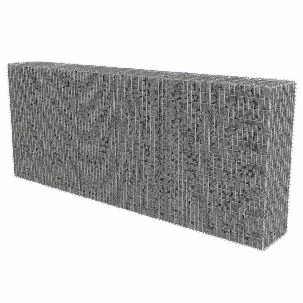 Berkfield Home Durable Galvanised Steel Gabion Wall with Covers in Silver, W: 300 cm, D: 50 cm, H: 150 cm – 3