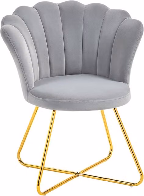 HOMCOM Grey Velvet Lotus Petal Accent Chair with Armrests – 1