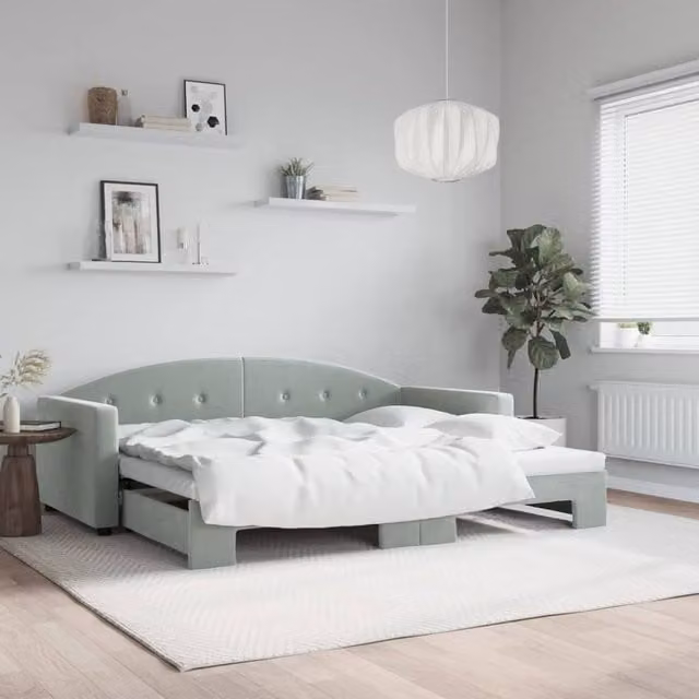 Berkfield Home Daybed with Trundle in Light Grey Velvet, W/D/H: 90 x 190 cm – 1