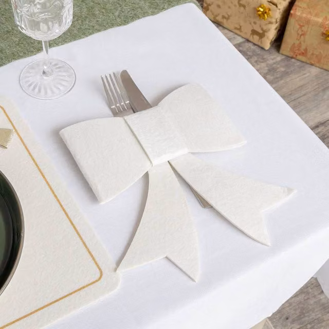 Melody Maison Set of 4 White Felt Bow Shaped Christmas Cutlery Holders