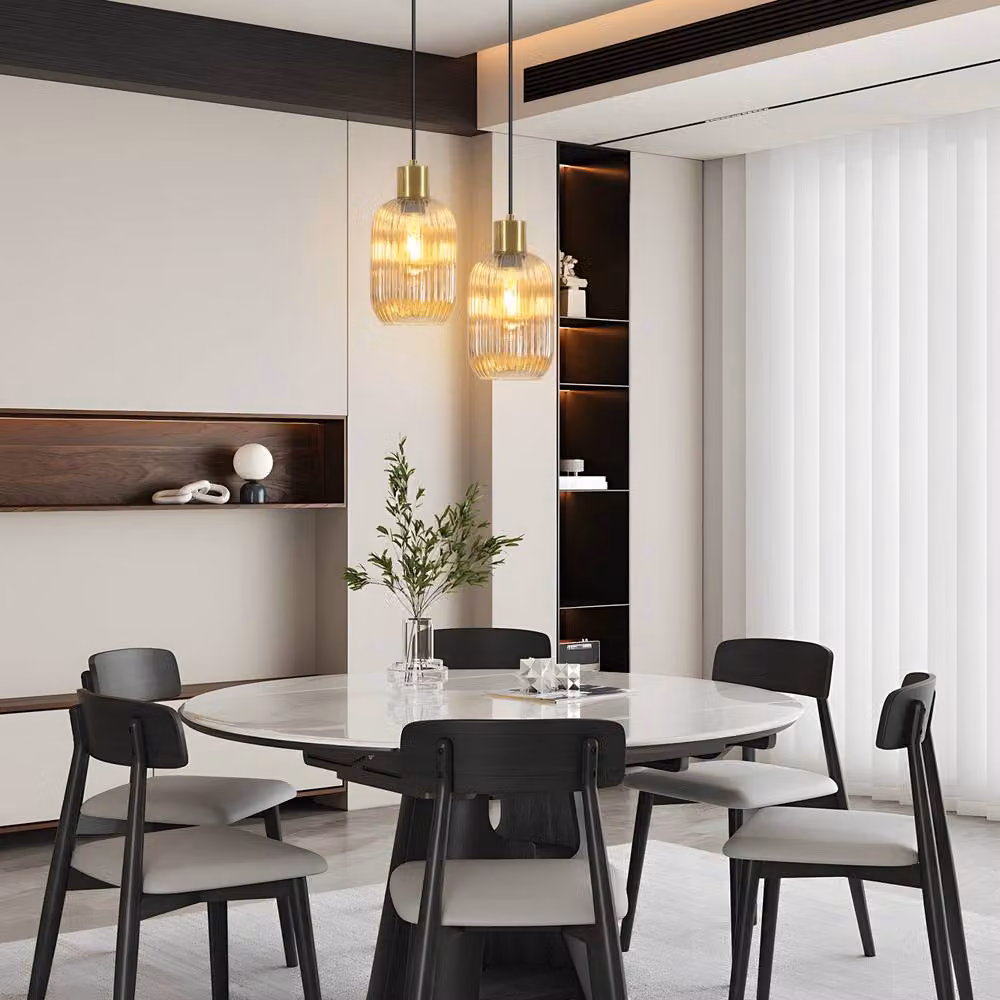 Goeco Modern Sphere Pendant Light in Transparent Ribbed Glass with Gold and Black Finish – 5