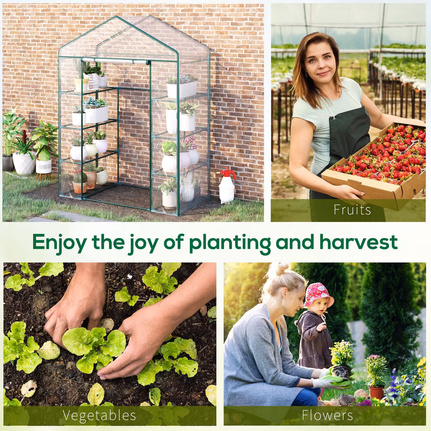 Outsunny Portable Walk In Greenhouse with 8 Shelves and Metal Frame, Transparent, W: 73 cm, H: 195 cm – 4