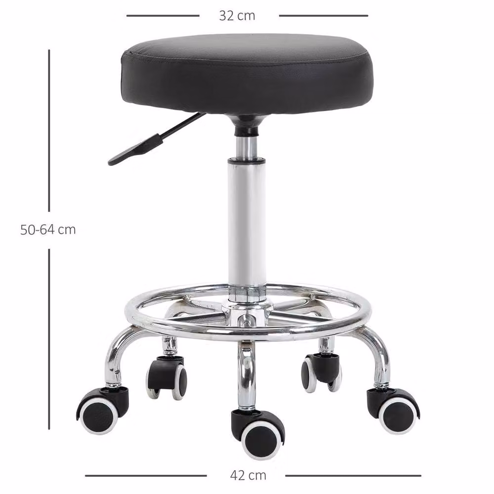 Vinsetto Black Synthetic Leather Professional Beautician Stool with Metal Frame and Castors – 2