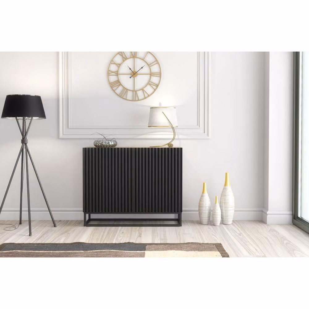 Creative Furniture Ripple Sideboard in Dark Brown and Oak with Black Fluted Doors, W: 100 cm, H: 80 cm, D: 35 cm – 2