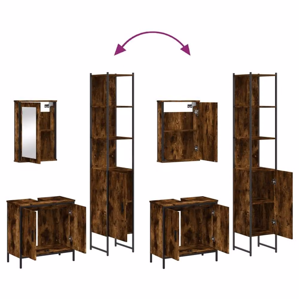 Berkfield Home 3 Piece Industrial Bathroom Furniture Set in Smoked Oak Brown – 3