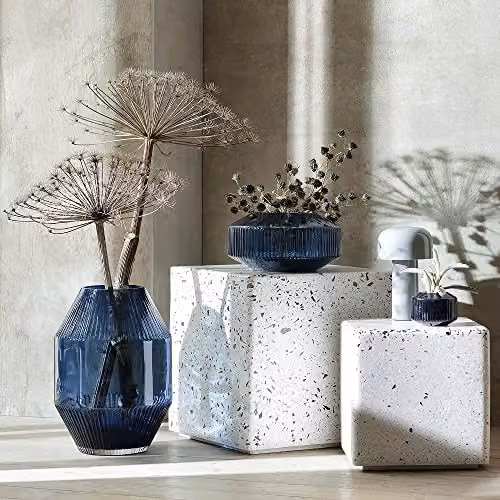 LSA International Rotunda Wide Vase, Blue, Height: 14 cm – 4