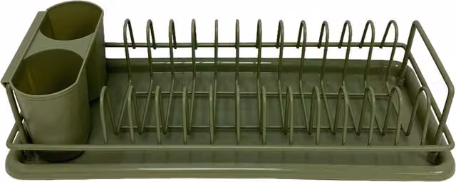 My Home Compact Dish Drainer Caddy with Cutlery Holder and Drip Tray, Green