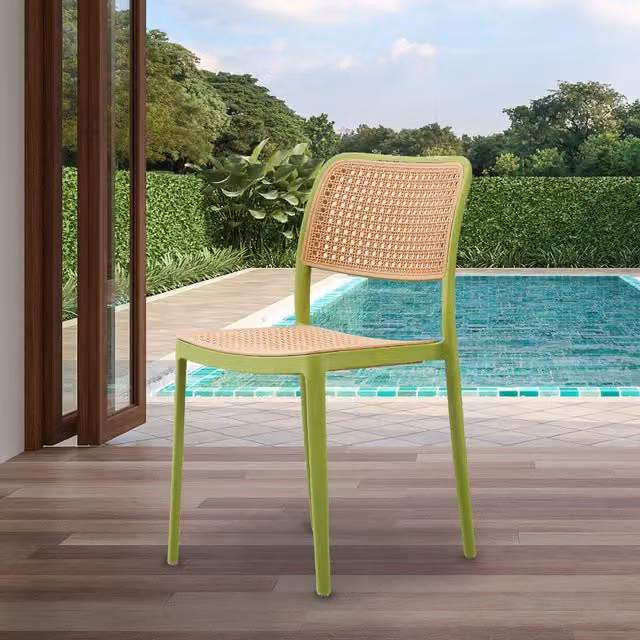Fusion Living Stackable Retro Rattan Style Plastic Dining Chair in Green