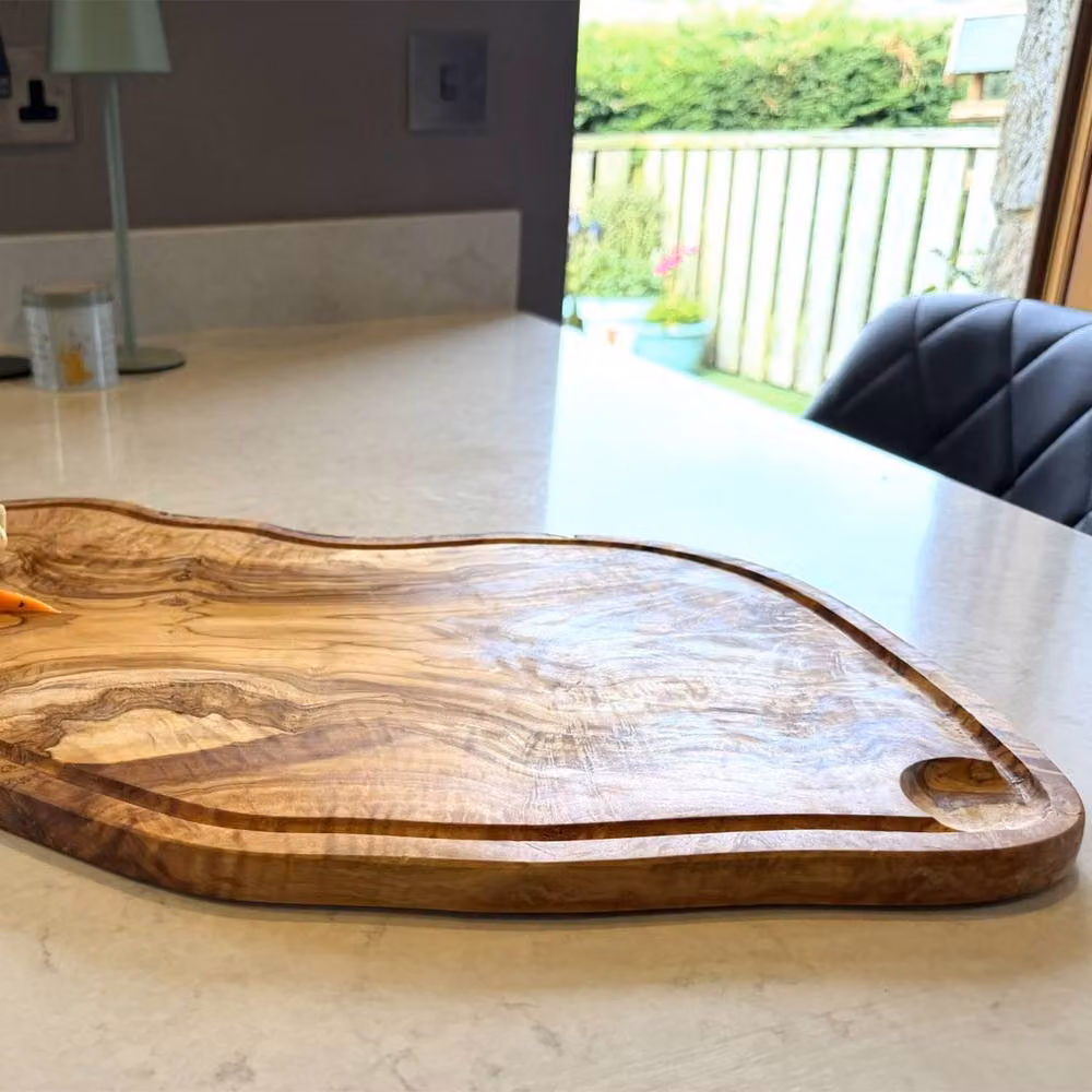 Verano Spanish Ceramics Brown Olive Wood Large Serving Board for Meat, Bread and Antipasti, Length: 65 cm – 4