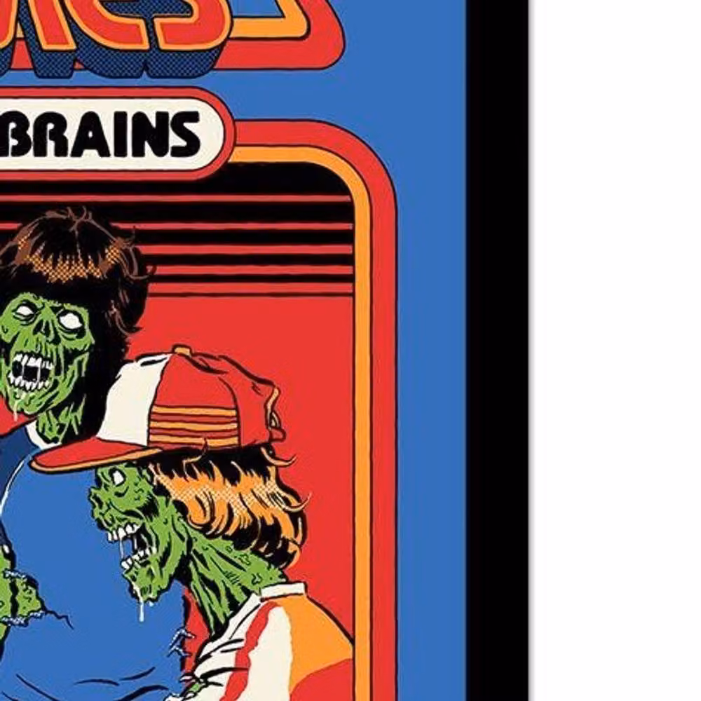 Steven Rhodes Video Games Rot Your Brains Framed Retro Typography Poster in Mid Blue – 2