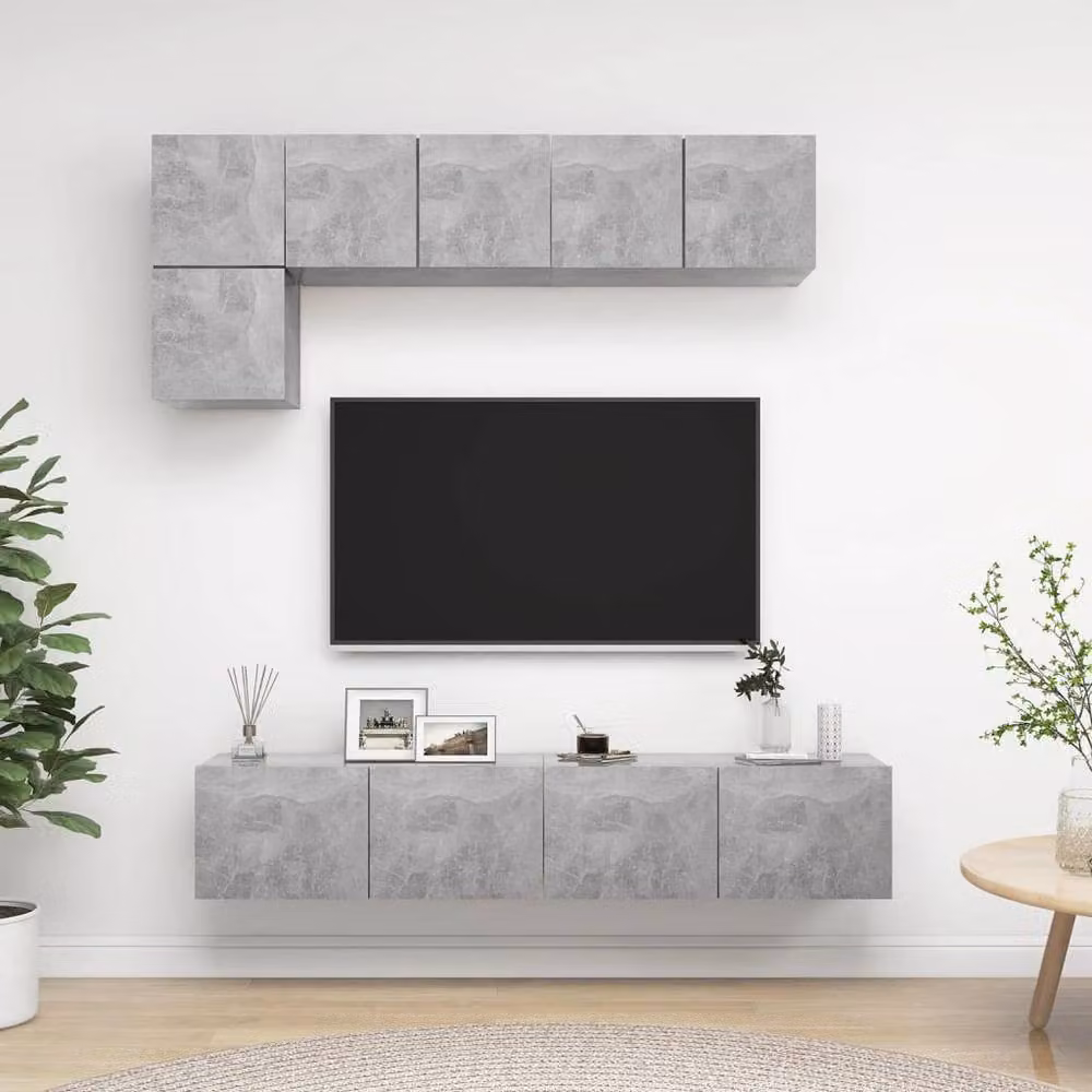 Berkfield Home 5 Piece Modern Wall Mounted TV Cabinet Set in Concrete Grey Matt Engineered Wood – 2