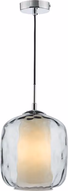 Dar MAJ0150 Suspended Glass Pendant Light in Chrome and Silver with Dimmable E27 Bulb