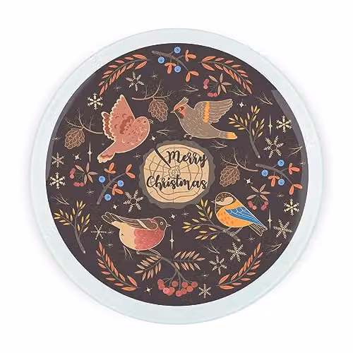 Purely Home Round Christmas Birds Textured Glass Worktop Protector with Non-Slip Feet, W/D: 30 x 30 cm, Multicolour/Brown – 1