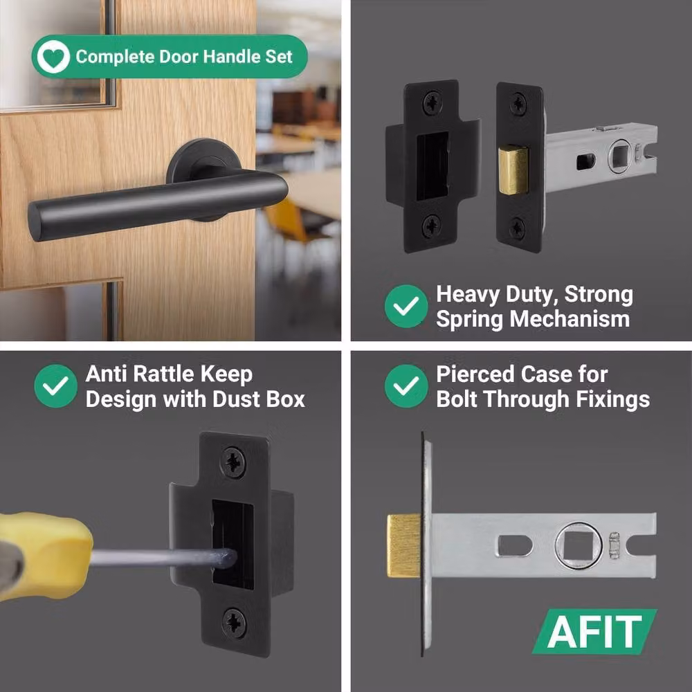 AFIT Matt Black Stainless Steel Lever on Rose Door Handles and Latch Kit, W/D/H: 15 x 15 x 7 cm – 4