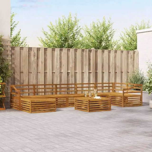 Berkfield Home 8-Piece Modern Outdoor Sofa Set in Brown Acacia Wood with Cushions – 1