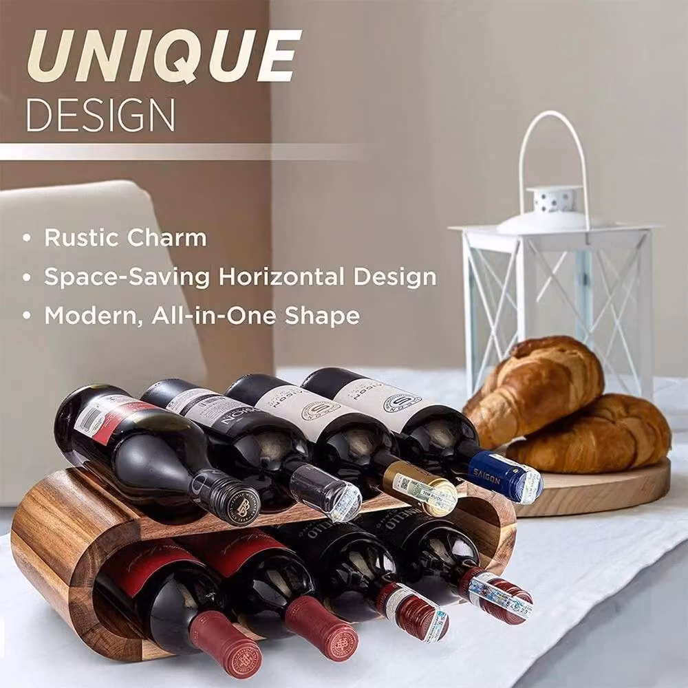 FLAVORA Minimalist Wood Countertop Wine Bottle Rack in Brown and Sand – 3