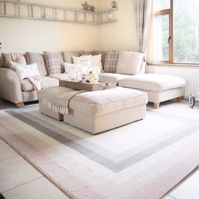 The Rug House Modern Bordered Living Room Rug in Pink, W/D: 170 x 120 cm