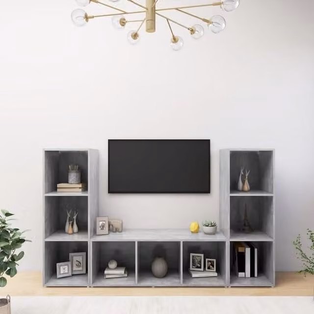 Berkfield Home 3-Piece TV Cabinet Set in Concrete Grey, W/D/H: 107 x 35 x 37 cm