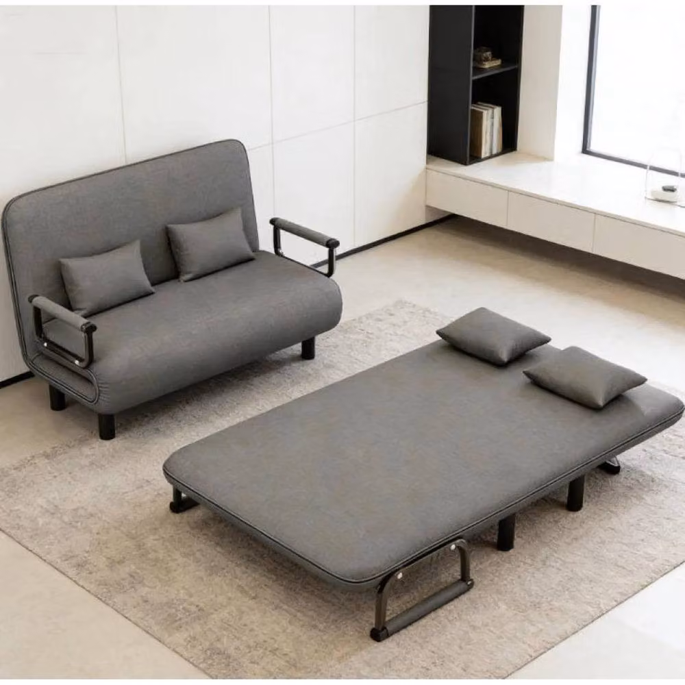NESTLUNE Grey Fabric Folding Sofa Bed with Metal Frame and Armrests, W: 100 cm, D: 15 cm – 3