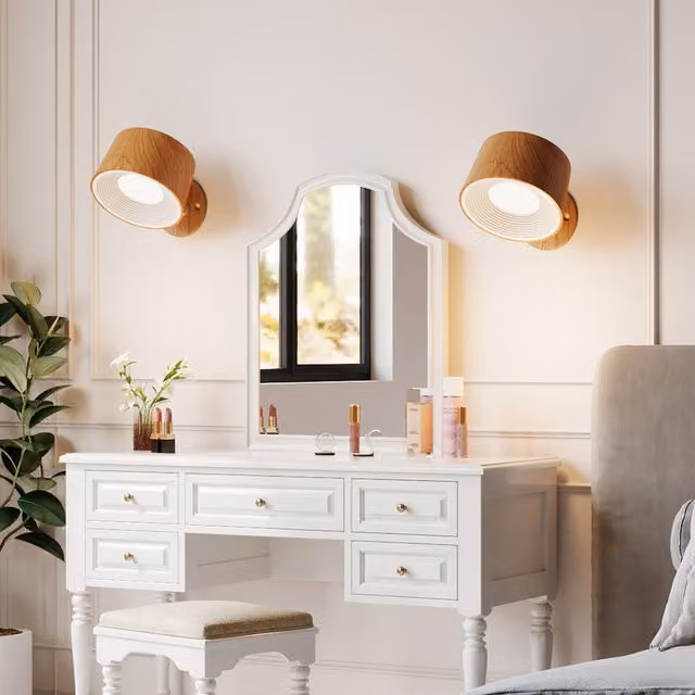Living Star Vintage Up and Down Wall Light with Fabric Shade in White and Brown