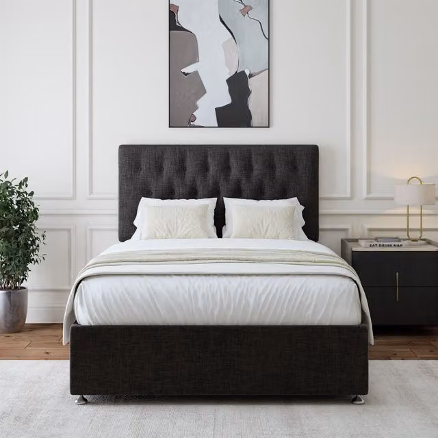Bedmaster Linen 4 Drawer Divan Base and Button Headboard in Mauve, Small Double, W/D/H: 120 x 200 cm