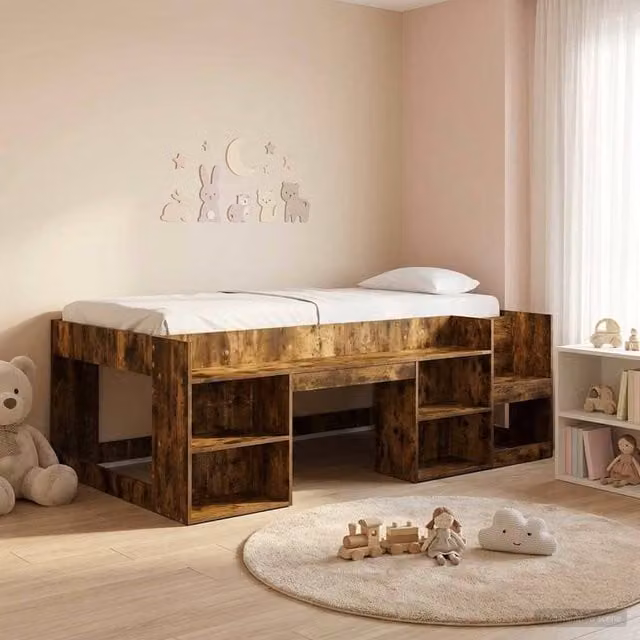Berkfield Home Kids Bed Frame with Storage in Smoked Oak Brown, W: 75 cm, L: 190 cm – 1
