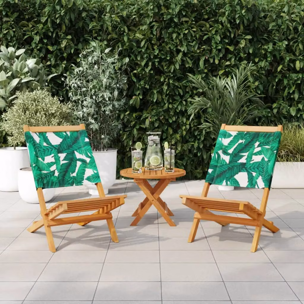 Berkfield Home Set of 2 Acacia Wood and Fabric Garden Chairs with Green Leaf Pattern – 2