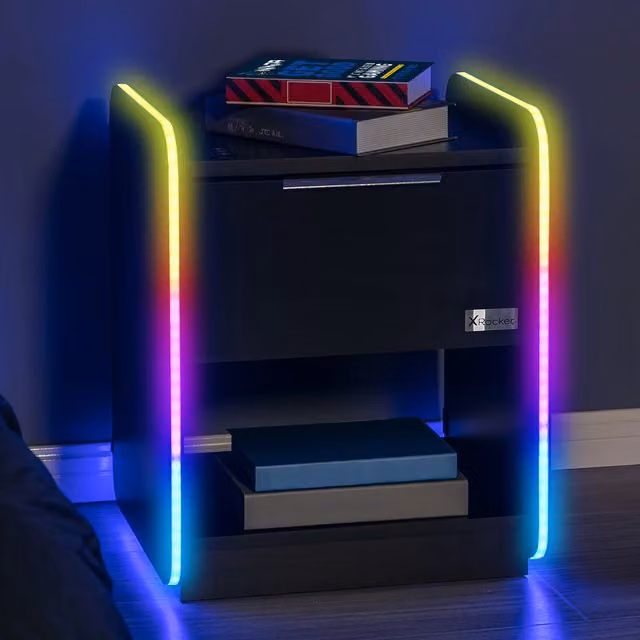 X Rocker Electra Bedside Table with Wireless Charging and Integrated Lighting in Black
