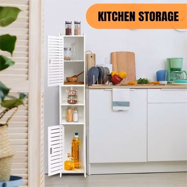 EONLION Type1 Tall Freestanding Bathroom Storage Cabinet in White