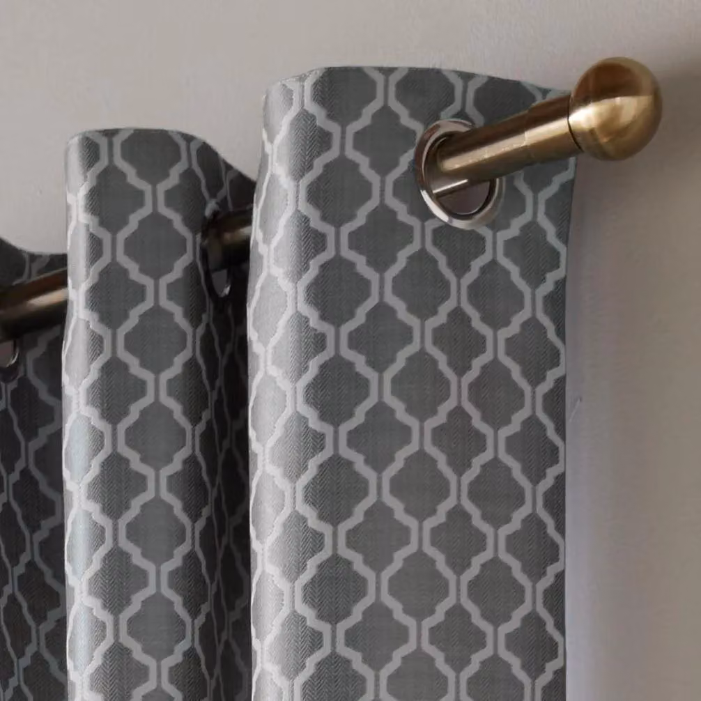 Luxury Living Two-Tone Jacquard Geometric Eyelet Lined Curtains in Beige and Grey, Width: 168 cm, Drop: 183 cm – 2