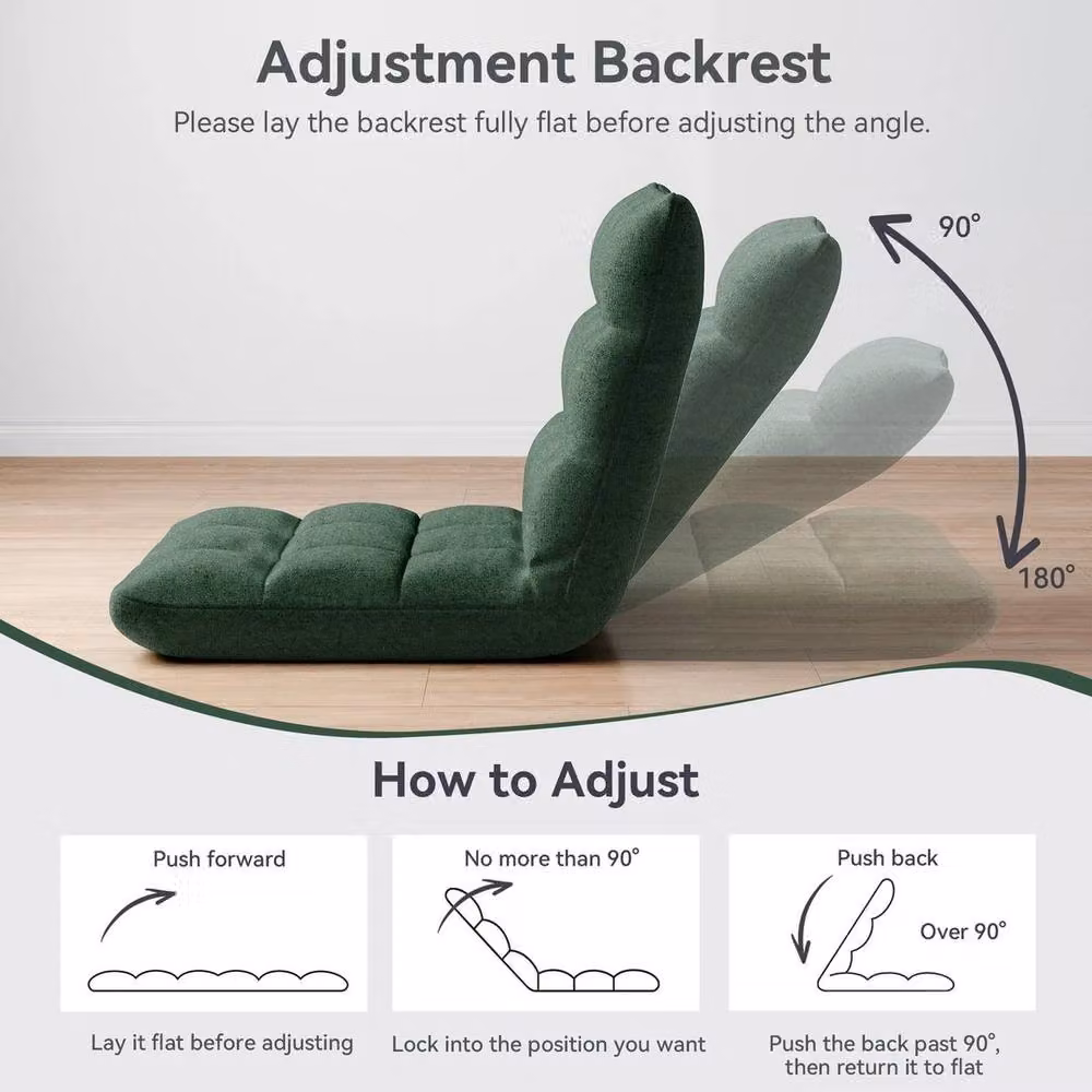 KORVIXA Green Fabric Floor Lazy Sofa Chair with Back Support and Foam Chunk Filling – 5