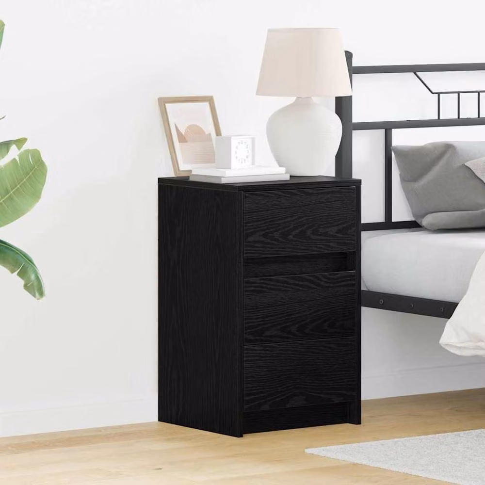 Berkfield Home Modern Black Oak Bedside Cabinet with Integrated LED Lighting and MDF Construction – 2