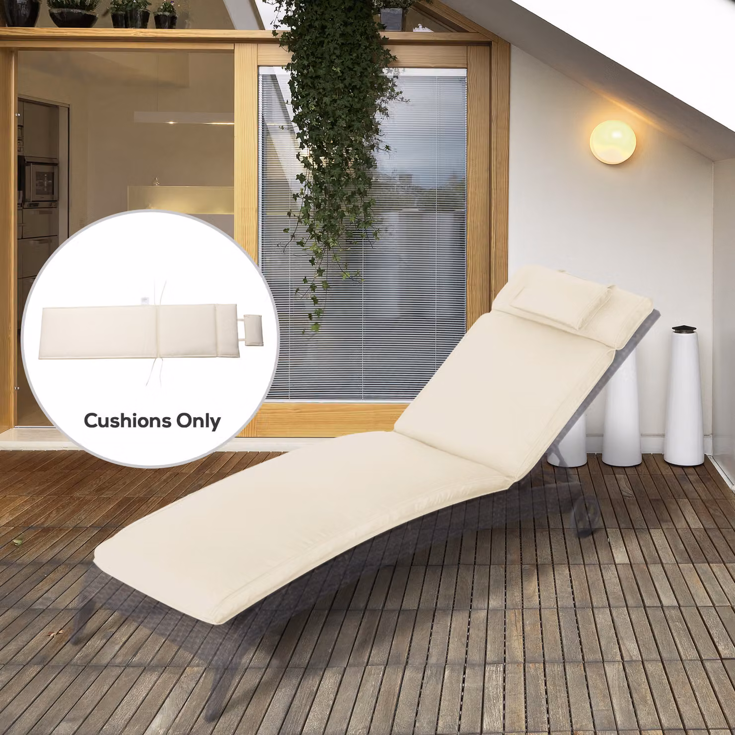 Outsunny Replacement Sun Lounger Cushion with Pillow in Cream White/Beige – 2