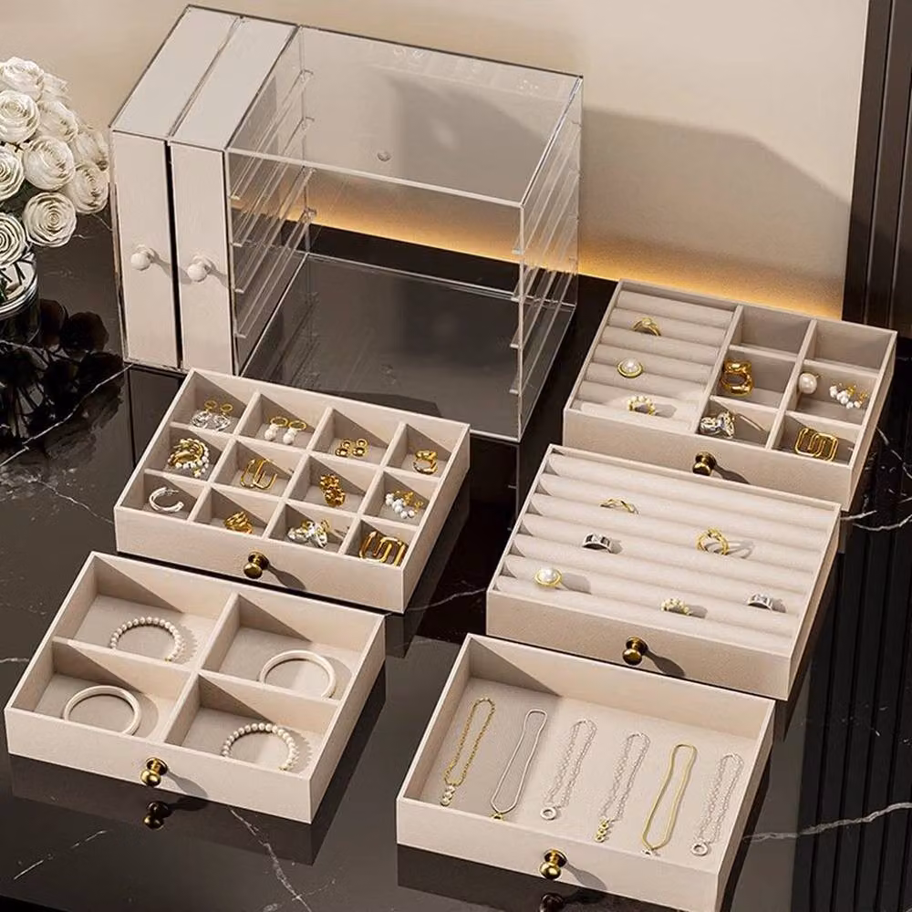 FORGEVIO Large Capacity Jewellery Box Storage Organiser with 5 Drawers in Beige – 3