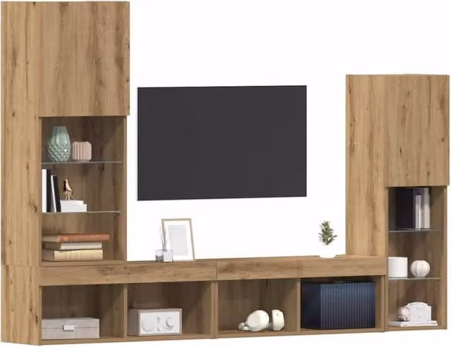Berkfield Home Artisan Oak TV Cabinet with LED Lights in Brown, W/D/H: 40.5 x 30 x 102 cm – 1