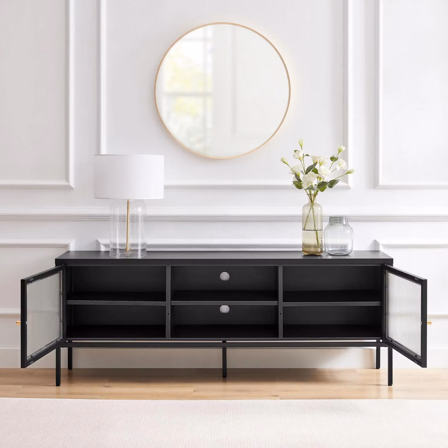 FurnitureboxUK Kafe Industrial Black Metal and Gold TV Sideboard with 6 Media Compartments – 2