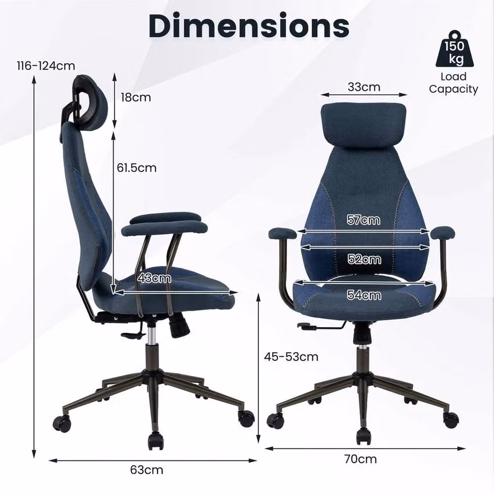 SPETLEK Blue Flax Fabric Computer Task Chair with 2D Headrest – 2