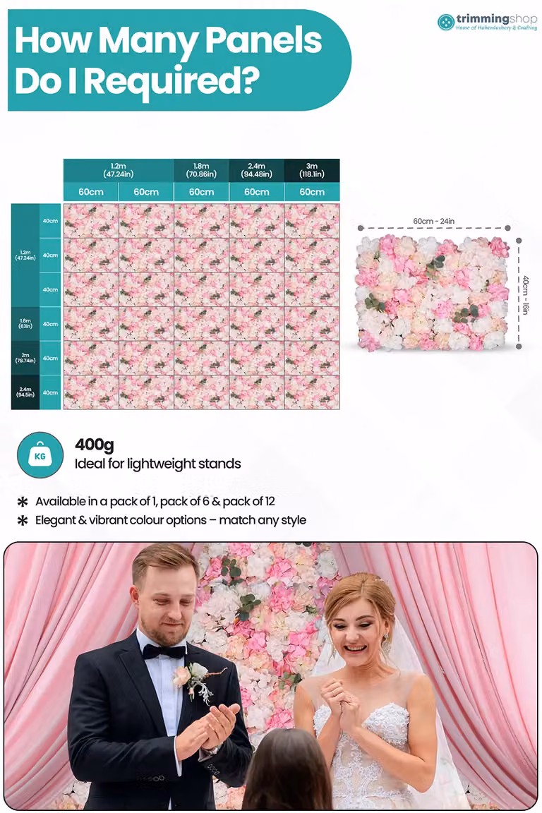 Neel Blue Decorative Artificial Floral Wall Panel in Baby Pink for Wedding Photo Backgrounds