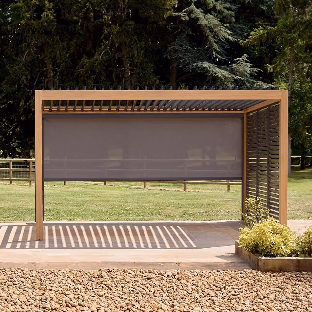 Leisure Grow Savannah Pergola with Lights in Brown Oak Effect Aluminium, W 400 cm x D 400 cm