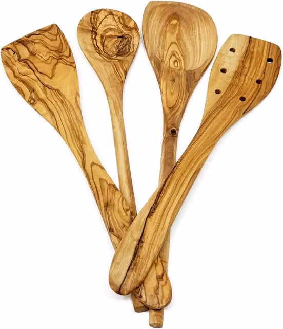 Verano Spanish Ceramics Brown Olive Wood Rustic Utensil Set